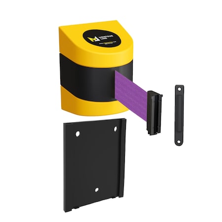 Retr. Belt Barrier Yellow Removable Wall Mount, 7.5ft Purple Belt (F)